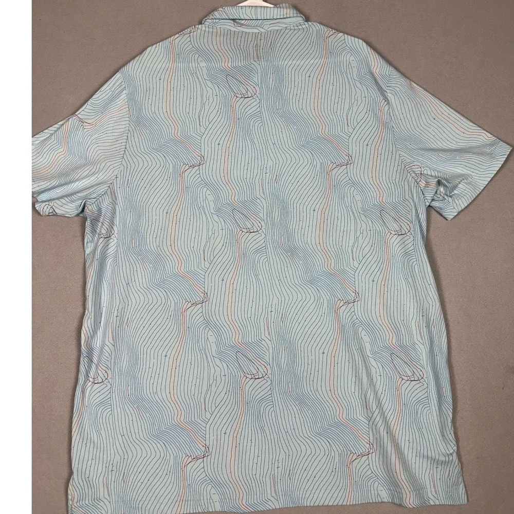 Adidas Polo Shirt Mens 2XL Light Blue Topographic Print Golf Performance Rugby